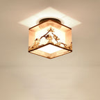 Traditional Chinese Square Iron Fabric 1-light Semi-flush Mount Ceiling Light for Hallway