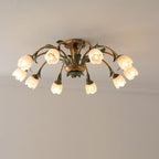 Traditional Rustic Floral Iron Glass 6/8/10 Light Semi-Flush Mount Ceiling Light For Living Room Lumendat