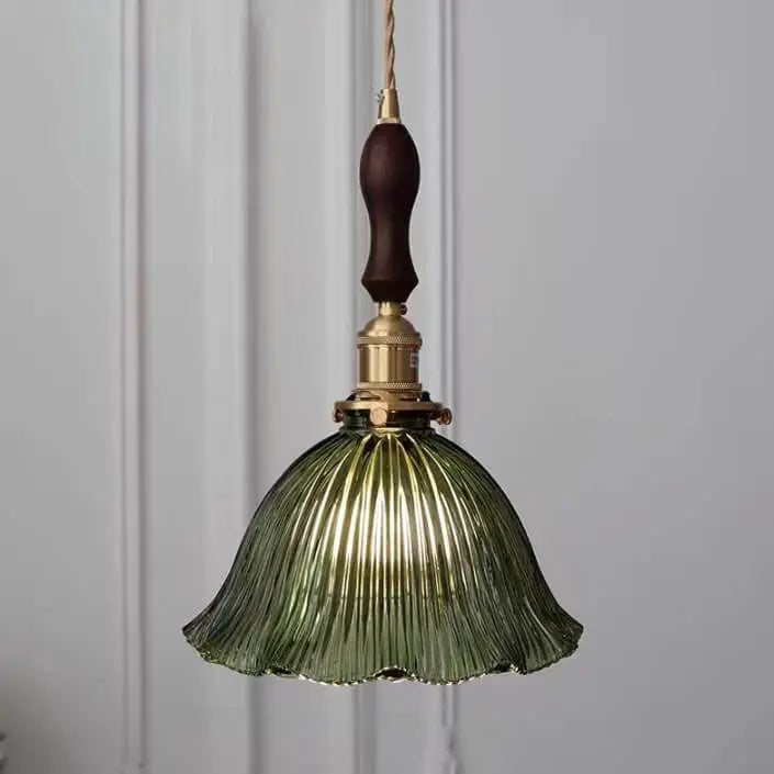 Nordic Modern Minimalist Flower Copper Walnut Glass 1-light Pendant Light Lumendat