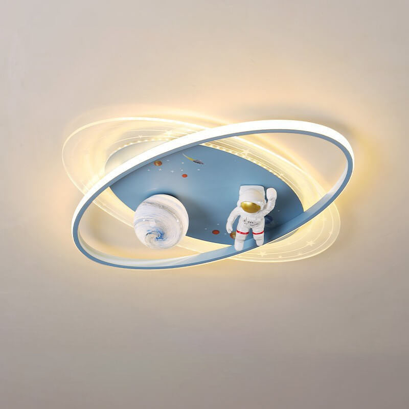 Lumendat Children Creative Cartoon Astronaut Moon Acrylic LED Kids Flush Mount Ceiling Light Lumendat