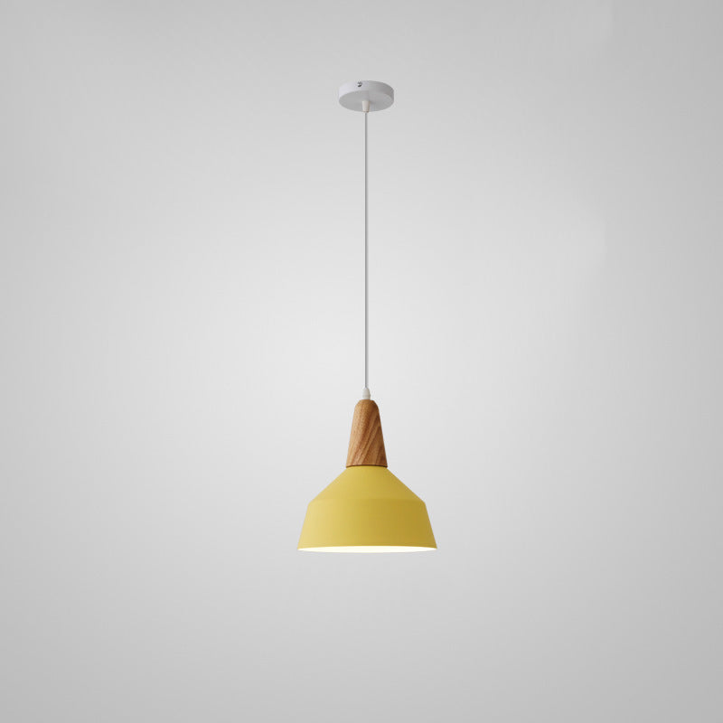 Nordic Minimalist Macaron Solid Color Aluminum Wood 1-light Pendant Light BulbSquare
