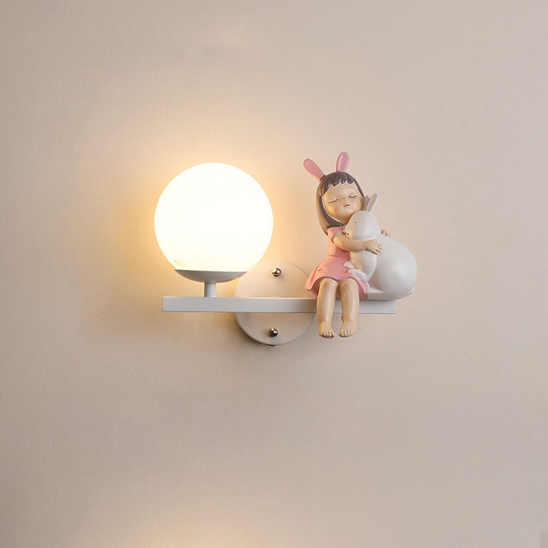 Contemporary Creative Kids Girls Unicorn Orb Resin Iron Glass 1-Light Wall Sconce Lamp For Bedroom Lumendat
