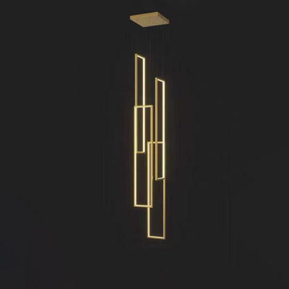 Modern Minimalist Iron Aluminum Silica Rectangular Square Ceiling Plate LED Chandelier for Stairway