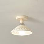 Contemporary Scandinavian Cream Ceramic Geometric Round Shade 1-Light Semi-Flush Mount Ceiling Light For Living Room