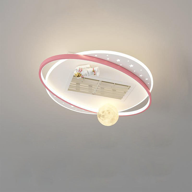 Lumendat Contemporary Creative Acrylic Astronaut Moon LED Kids Flush Mount Ceiling Invisible Bladeless Fan Light For Bedroom Lumendat
