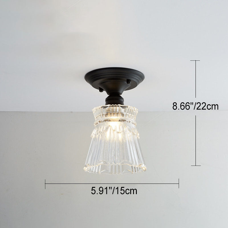 Nordic Vintage Glass Floral Round Geometry 1-Light Semi-Flush Mount Ceiling Light Lumendat