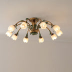 Traditional Rustic Floral Iron Glass 6/8/10 Light Semi-Flush Mount Ceiling Light For Living Room Lumendat