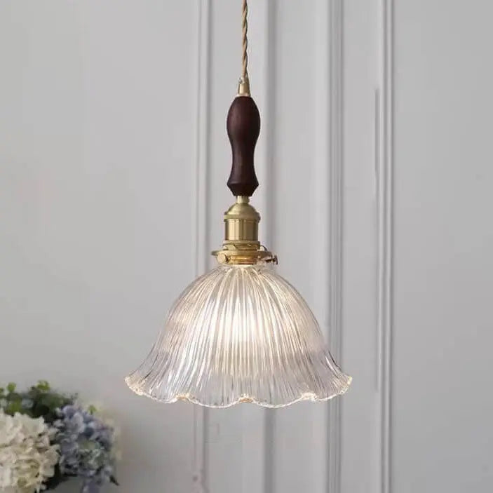 Nordic Modern Minimalist Flower Copper Walnut Glass 1-light Pendant Light Lumendat