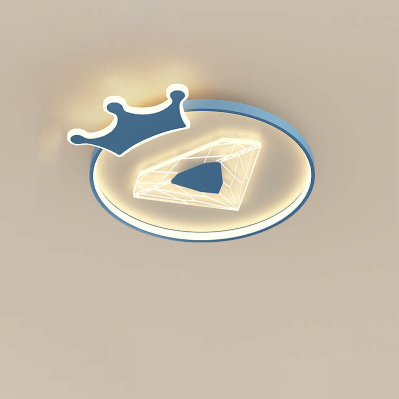 Lumendat Creative Simplicity Round Crown Diamond Acrylic Shade LED Kids Flush Mount Ceiling Light Lumendat