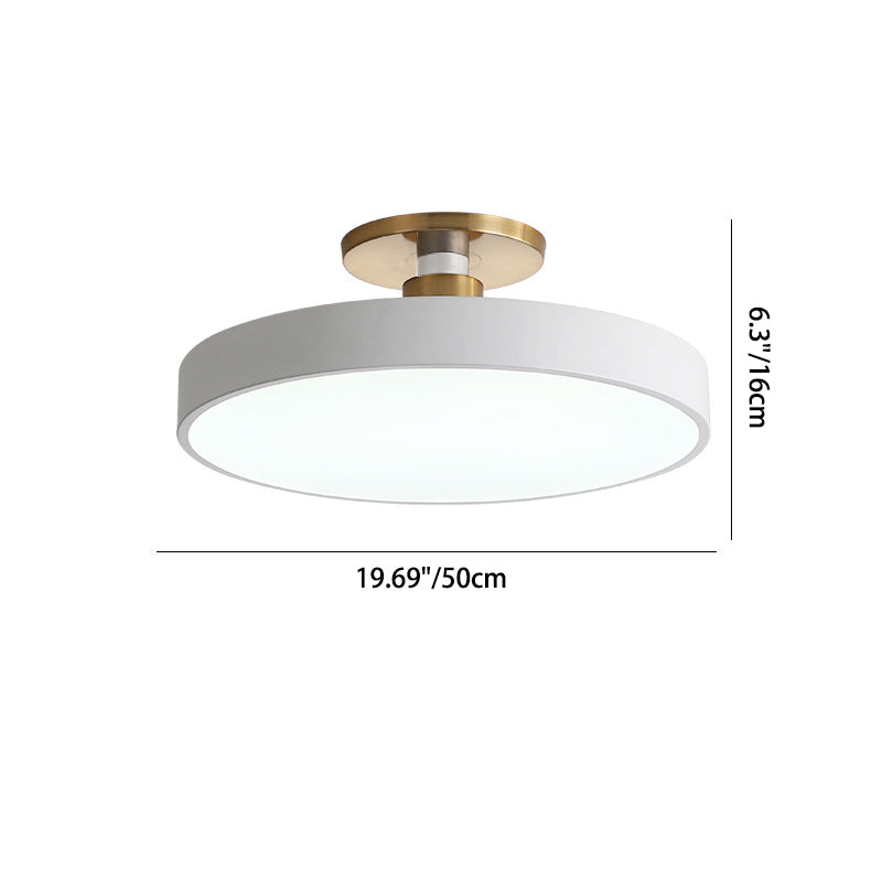 Contemporary Scandinavian Metal Acrylic Round LED Semi-flush Mount Ceiling Light for Hallway