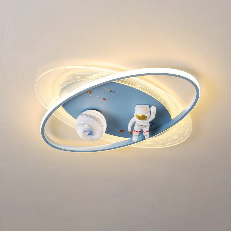 Lumendat Children Creative Cartoon Astronaut Moon Acrylic LED Kids Flush Mount Ceiling Light Lumendat