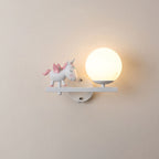 Contemporary Creative Kids Girls Unicorn Orb Resin Iron Glass 1-Light Wall Sconce Lamp For Bedroom Lumendat