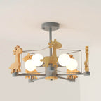 Scandinavian Modern Childlike Giraffe Diamond Pentagram Windmill Iron Wood Glass 4/5 Light Semi-Flush Mount Ceiling Light Lumendat