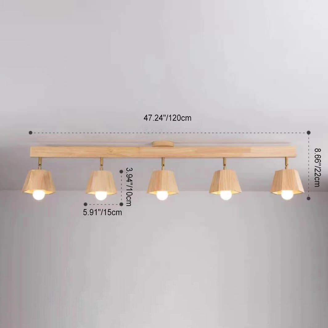 Traditional Japanese Wood Polygon 1/5-light Semi-flush Mount Ceiling Light for Bedroom