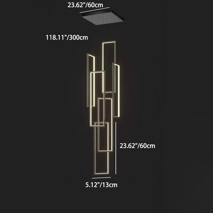 Modern Minimalist Iron Aluminum Silica Rectangular Square Ceiling Plate LED Chandelier for Stairway