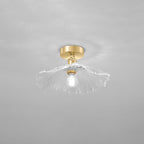Modern Chinese Glass Iron Lotus Leaf 1-light Semi-flush Mount Ceiling Light for Living Room