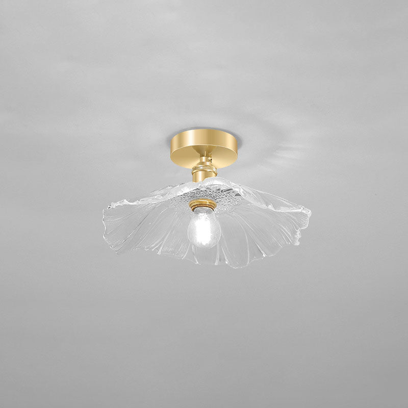 Modern Chinese Glass Iron Lotus Leaf 1-light Semi-flush Mount Ceiling Light for Living Room