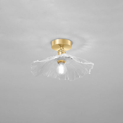 Modern Chinese Glass Iron Lotus Leaf 1-light Semi-flush Mount Ceiling Light for Living Room