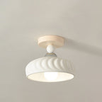 Contemporary Scandinavian Cream Ceramic Geometric Round Shade 1-Light Semi-Flush Mount Ceiling Light For Living Room