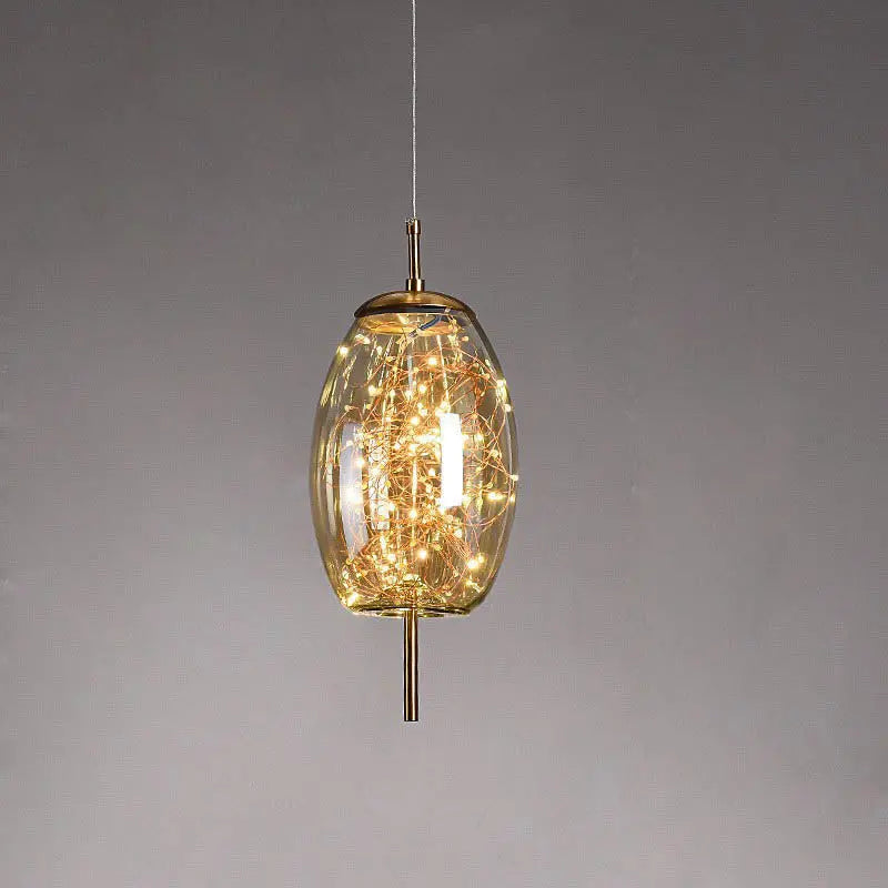 Contemporary Scandinavian Cylinder Oval Glass 1-light Pendant Light for Bedroom Lumendat