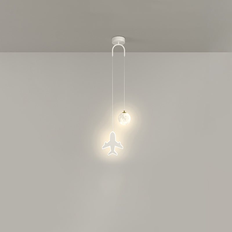 Lumendat Contemporary Creative Cartoon Acrylic Aircraft Moon Shade LED Kids Chandelier For Bedroom Lumendat