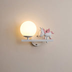 Contemporary Creative Kids Girls Unicorn Orb Resin Iron Glass 1-Light Wall Sconce Lamp For Bedroom Lumendat
