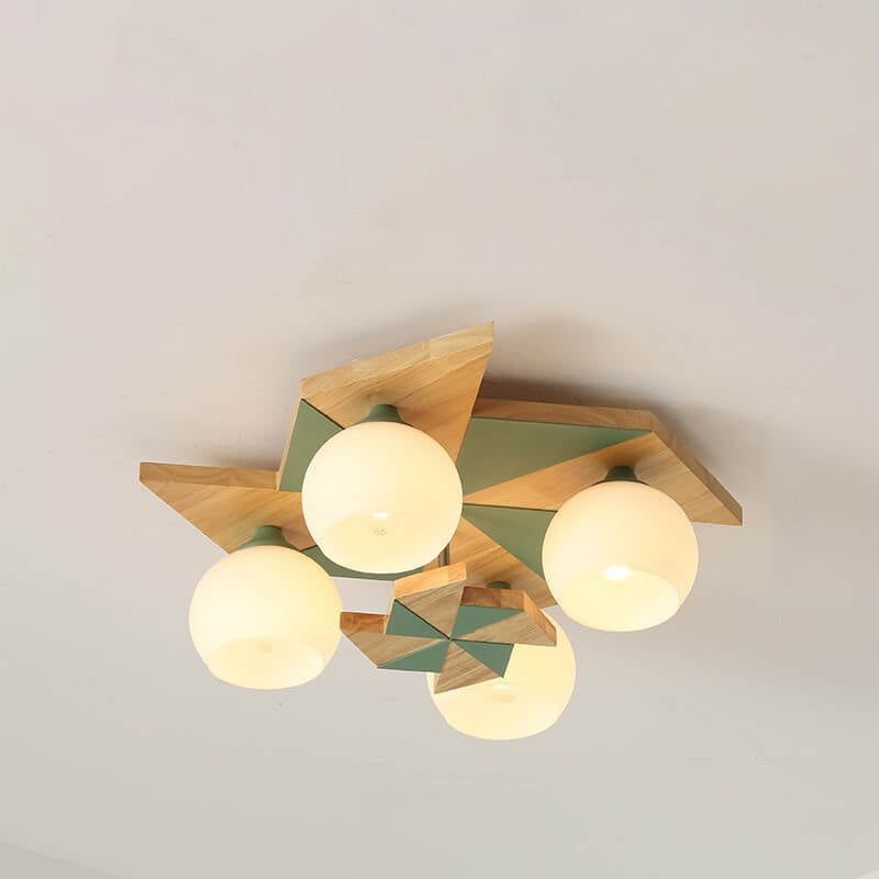 Scandinavian Modern Childlike Giraffe Diamond Pentagram Windmill Iron Wood Glass 4/5 Light Semi-Flush Mount Ceiling Light Lumendat