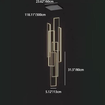 Modern Minimalist Iron Aluminum Silica Rectangular Square Ceiling Plate LED Chandelier for Stairway