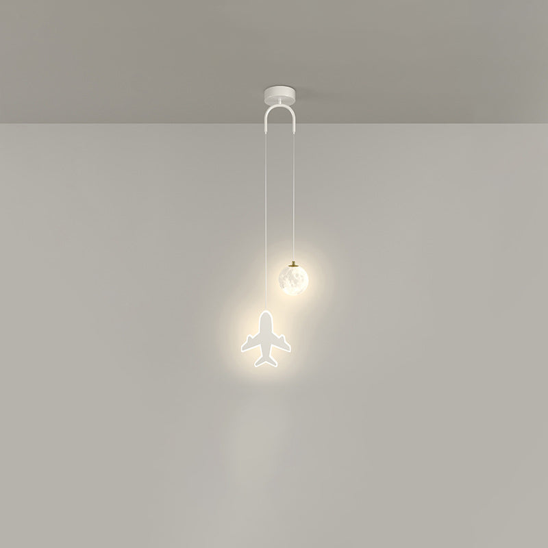 Lumendat Contemporary Creative Cartoon Acrylic Aircraft Moon Shade LED Kids Chandelier For Bedroom Lumendat