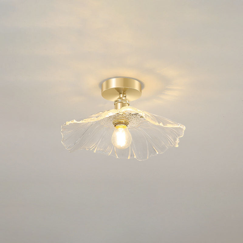 Modern Chinese Glass Iron Lotus Leaf 1-light Semi-flush Mount Ceiling Light for Living Room