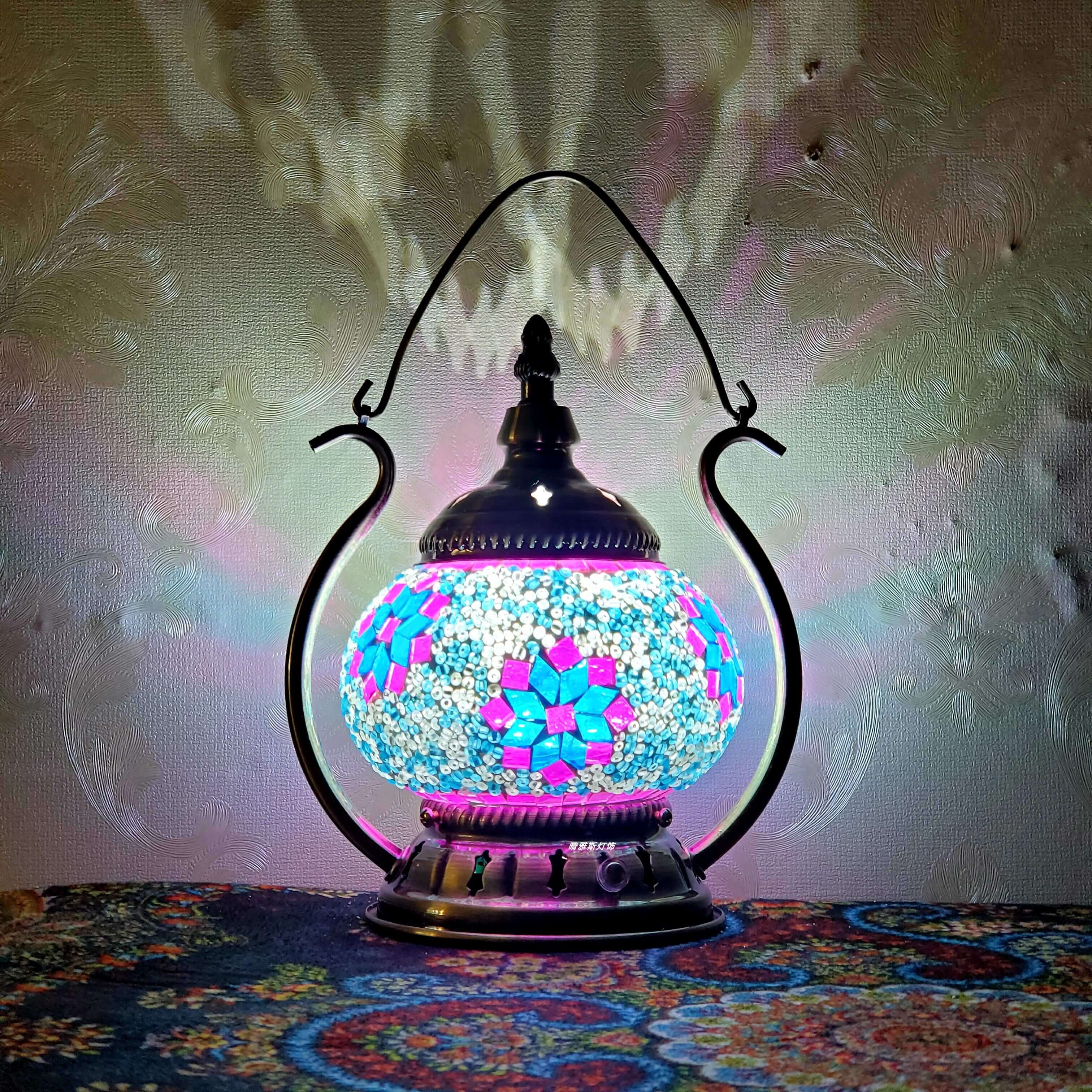 Moroccan Stained Glass Round Pot USB Rechargeable LED Portable Table Lamp Lumendat
