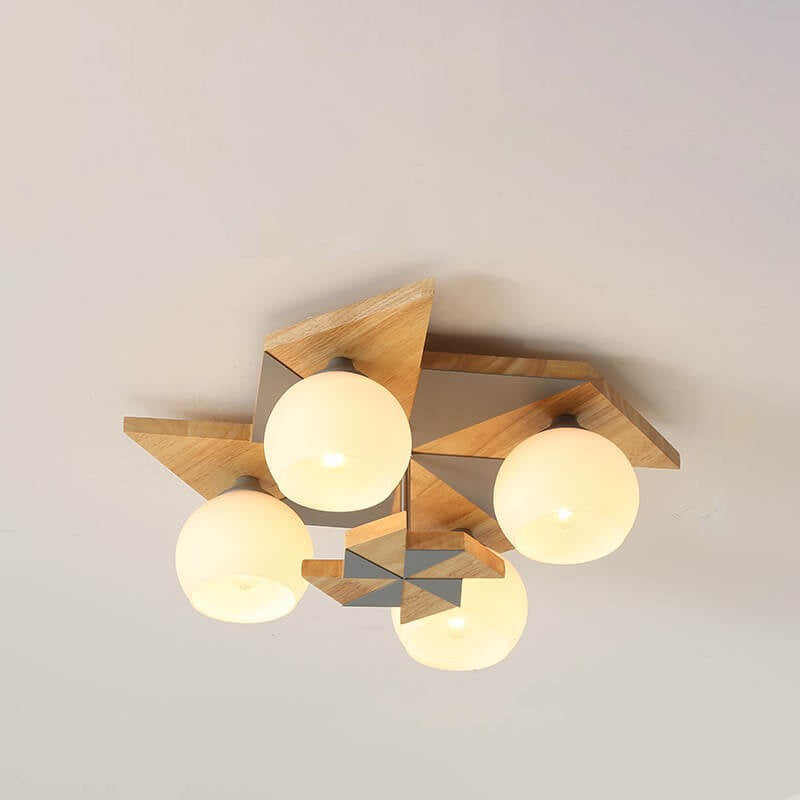 Scandinavian Modern Childlike Giraffe Diamond Pentagram Windmill Iron Wood Glass 4/5 Light Semi-Flush Mount Ceiling Light Lumendat