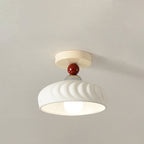 Contemporary Scandinavian Cream Ceramic Geometric Round Shade 1-Light Semi-Flush Mount Ceiling Light For Living Room
