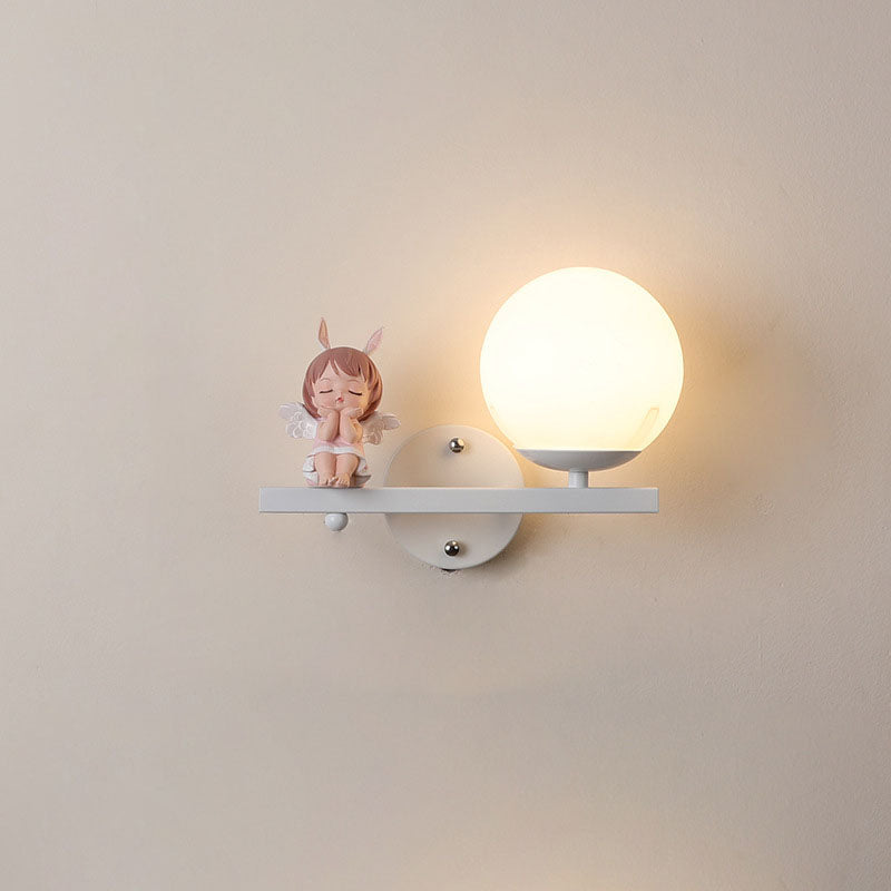 Contemporary Creative Kids Girls Unicorn Orb Resin Iron Glass 1-Light Wall Sconce Lamp For Bedroom Lumendat