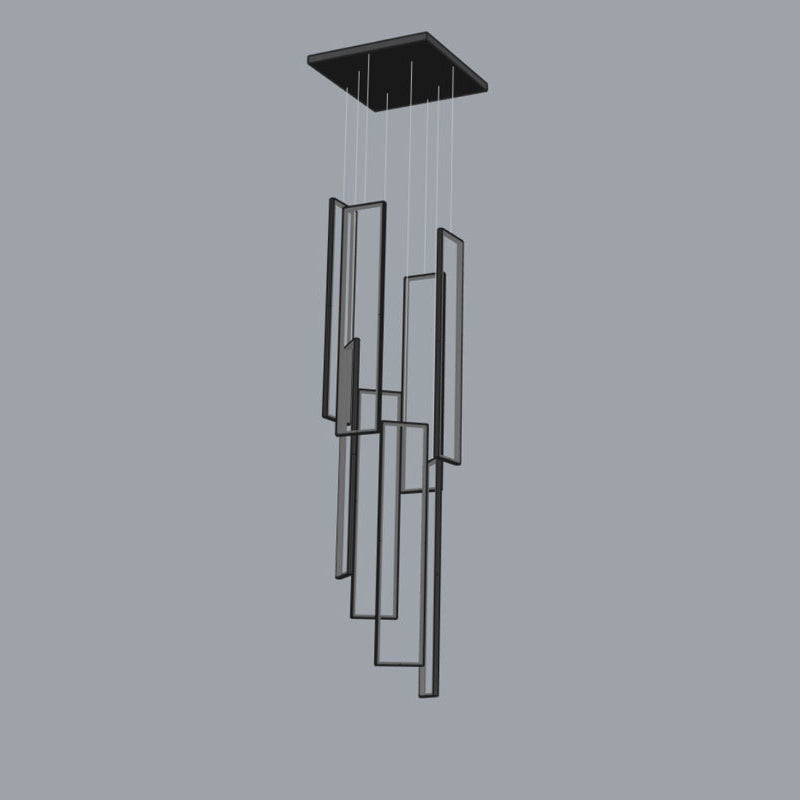 Modern Minimalist Iron Aluminum Silica Rectangular Square Ceiling Plate LED Chandelier for Stairway BulbSquare