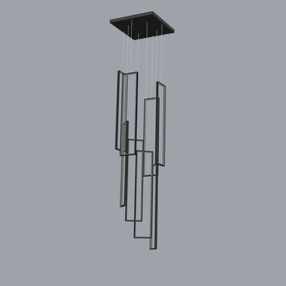 Modern Minimalist Iron Aluminum Silica Rectangular Square Ceiling Plate LED Chandelier for Stairway