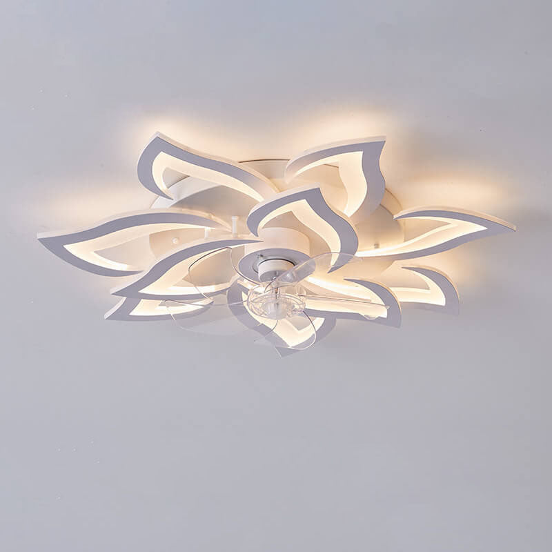 Scandinavian Modern Luxury Flower Iron Acrylic Plastic LED Flush Mount Ceiling Fan Light Lumendat
