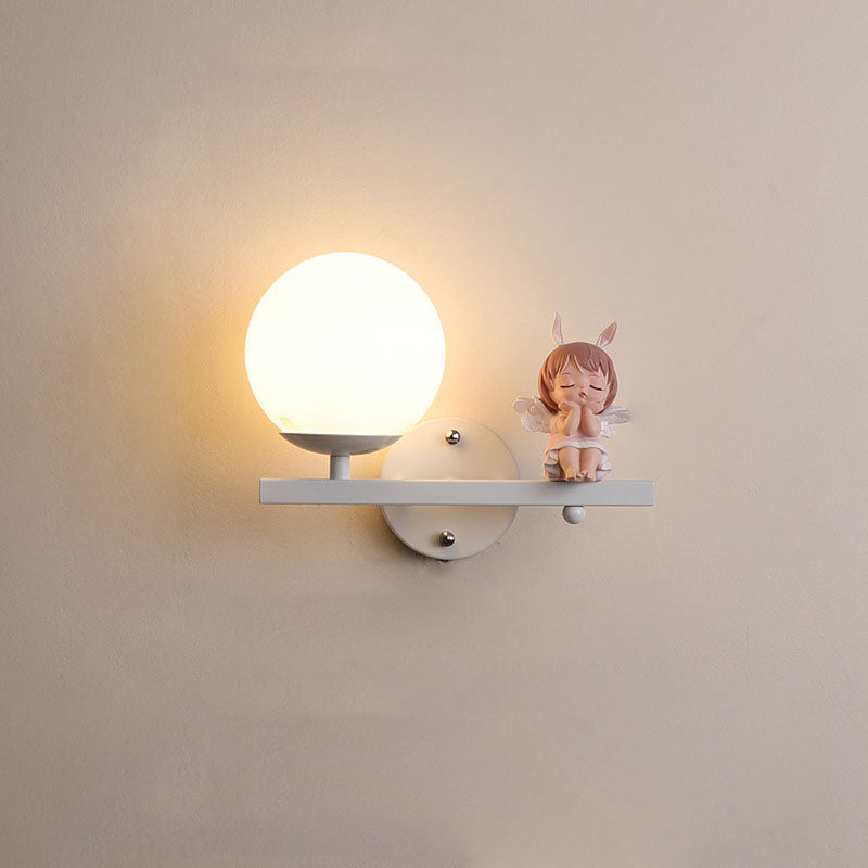 Contemporary Creative Kids Girls Unicorn Orb Resin Iron Glass 1-Light Wall Sconce Lamp For Bedroom Lumendat