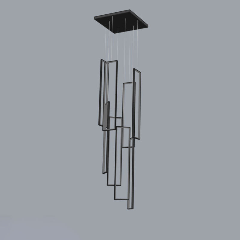 Modern Minimalist Iron Aluminum Silica Rectangular Square Ceiling Plate LED Chandelier for Stairway BulbSquare