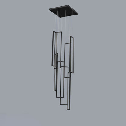 Modern Minimalist Iron Aluminum Silica Rectangular Square Ceiling Plate LED Chandelier for Stairway