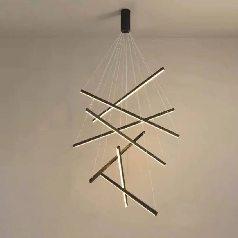 Nordic Light Luxury Iron Aluminum Geometric Line Combination LED Chandelier Lumendat