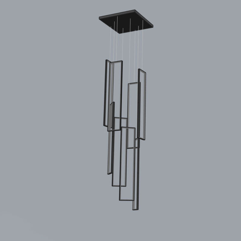 Modern Minimalist Iron Aluminum Silica Rectangular Square Ceiling Plate LED Chandelier for Stairway