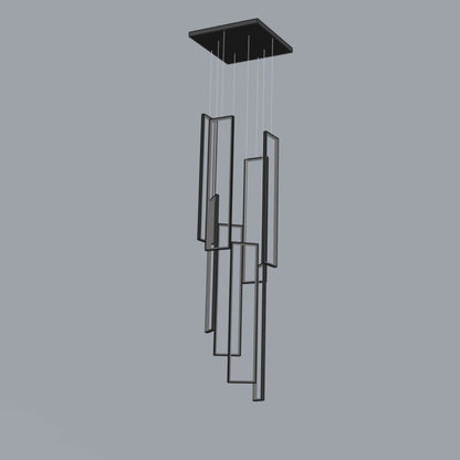 Modern Minimalist Iron Aluminum Silica Rectangular Square Ceiling Plate LED Chandelier for Stairway