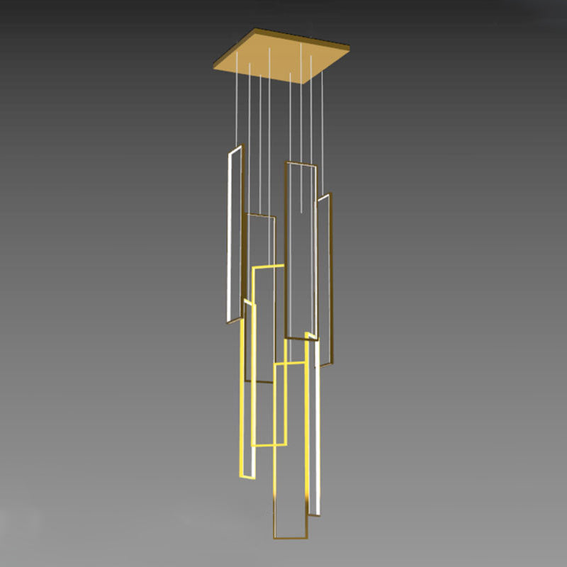 Modern Minimalist Iron Aluminum Silica Rectangular Square Ceiling Plate LED Chandelier for Stairway BulbSquare