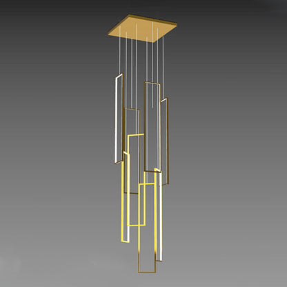 Modern Minimalist Iron Aluminum Silica Rectangular Square Ceiling Plate LED Chandelier for Stairway
