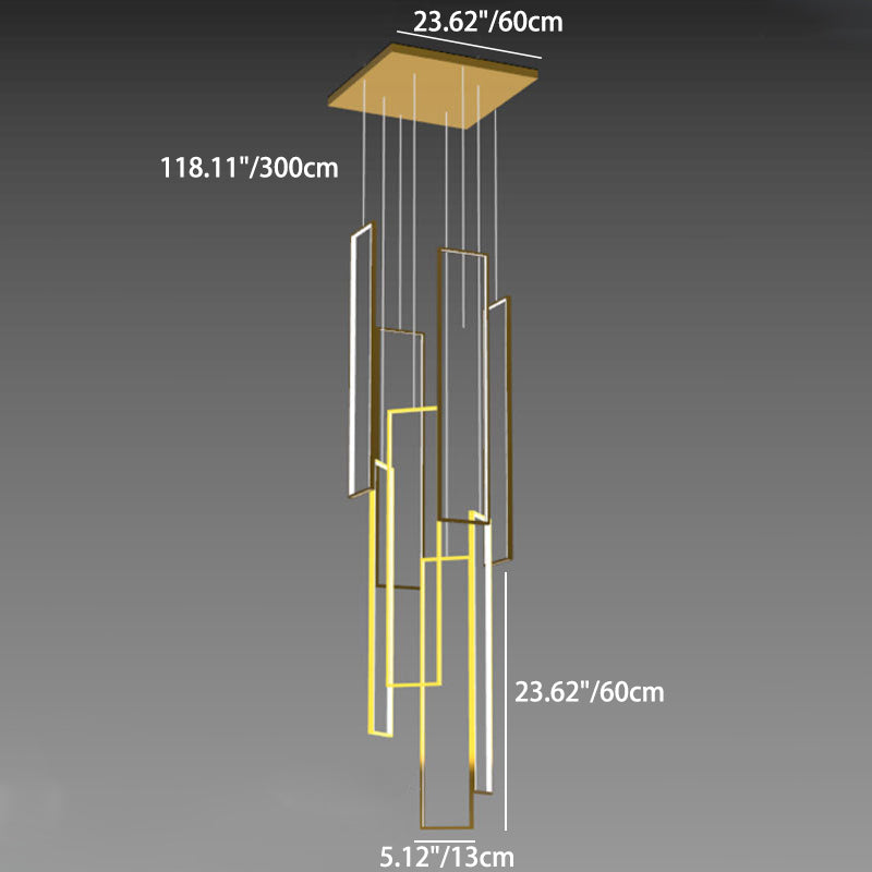 Modern Minimalist Iron Aluminum Silica Rectangular Square Ceiling Plate LED Chandelier for Stairway