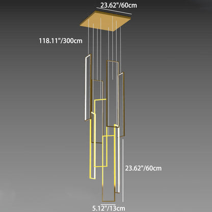 Modern Minimalist Iron Aluminum Silica Rectangular Square Ceiling Plate LED Chandelier for Stairway