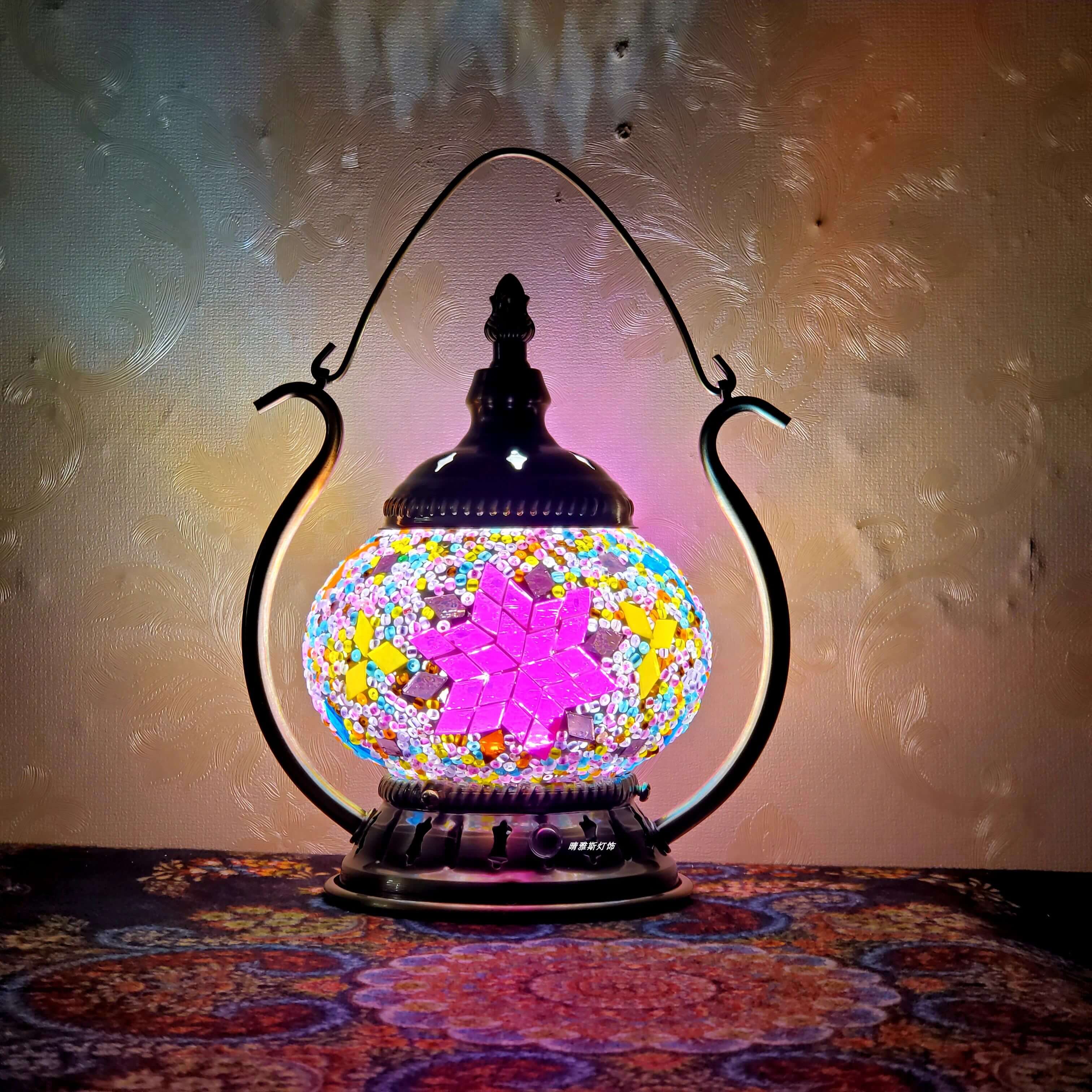 Moroccan Stained Glass Round Pot USB Rechargeable LED Portable Table Lamp Lumendat