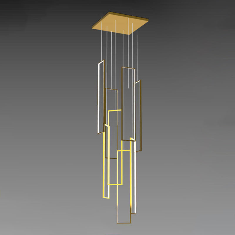 Modern Minimalist Iron Aluminum Silica Rectangular Square Ceiling Plate LED Chandelier for Stairway BulbSquare