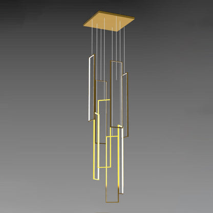 Modern Minimalist Iron Aluminum Silica Rectangular Square Ceiling Plate LED Chandelier for Stairway